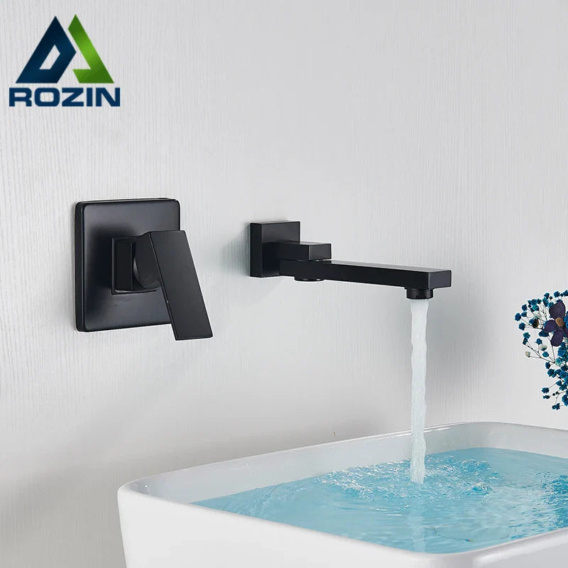 Afralia™ Matte Black Swivel Spout Wall Mount Basin Faucet Solid Brass Bathroom Mixer
