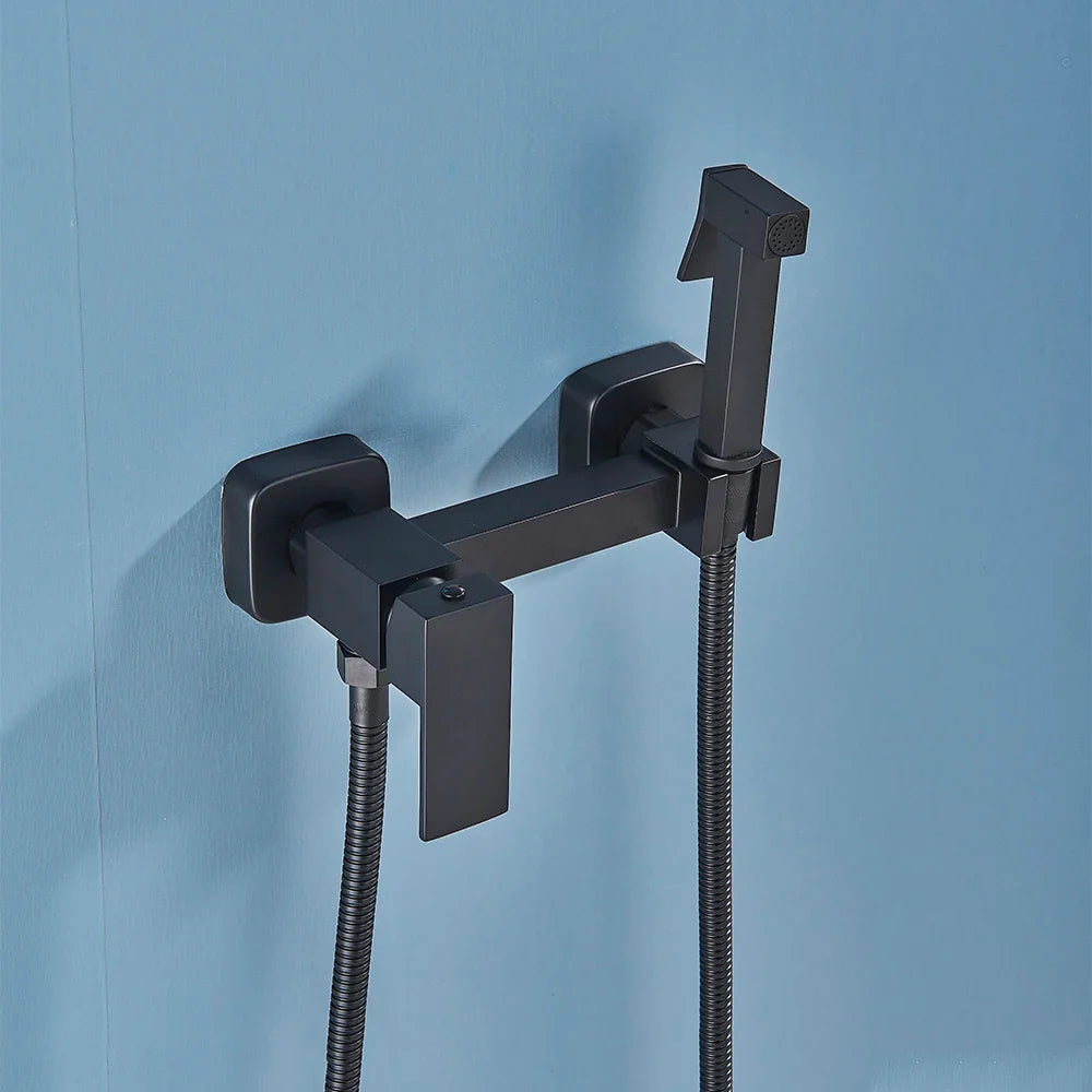 Afralia™ Brass Bidet Sprayer Faucet Set - Hot Cold Mixer, Wall Mounted Toilet Shattaf
