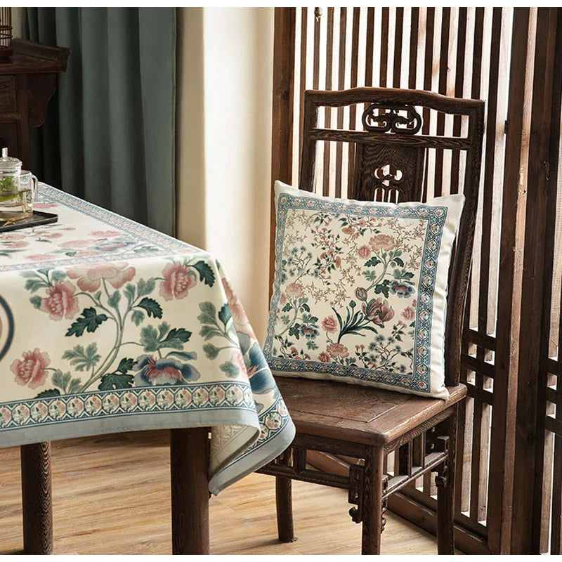 Afralia™ Oriental Floral Bird Print Gray Blue Lumbar Pillow Case for Sofa Bed Couch