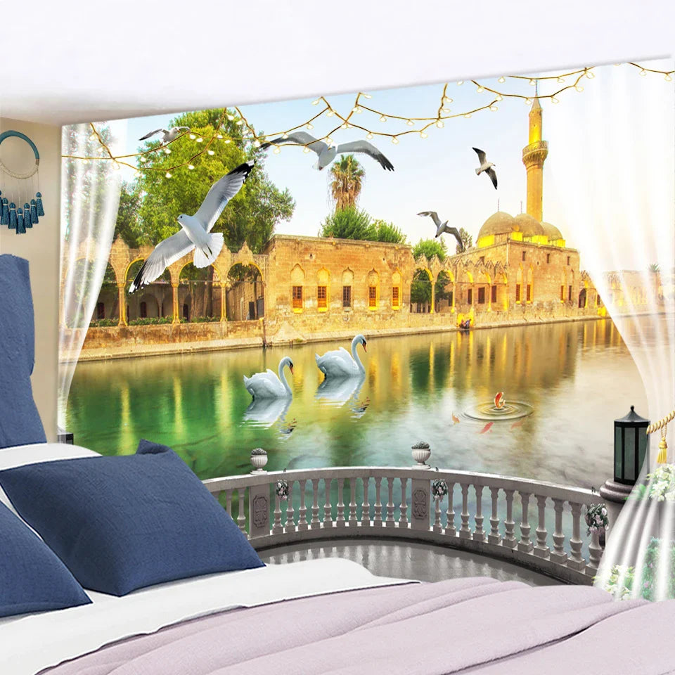 Afralia™ Window Landscape Tapestry Wall Hanging: Bohemian Scenery Hippie Decor