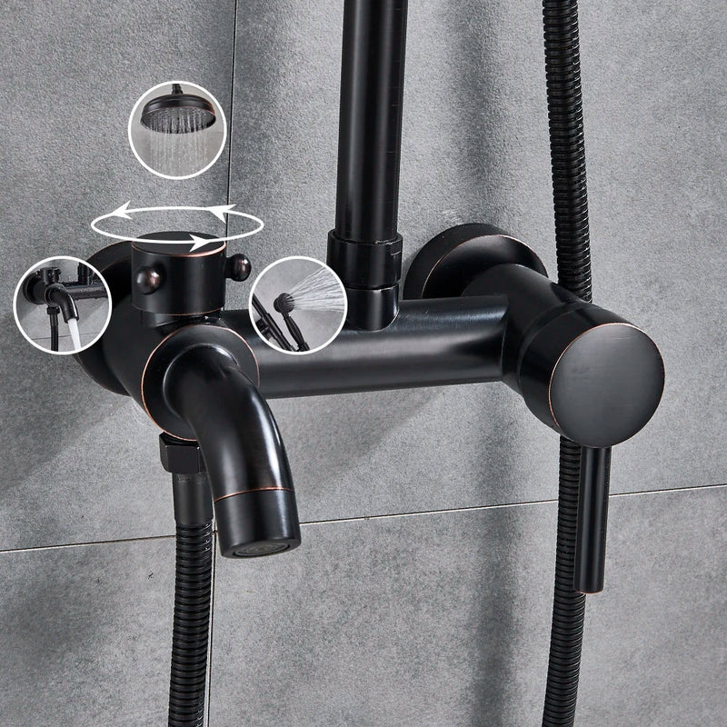 Afralia™ Black Bronze Bathroom Shower Set with 8" Rainfall Head - Wall Mounted