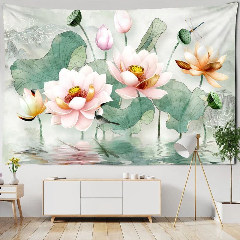 Lotus Leaf Wall Hanging Tapestry by Afralia™ - Bohemian Hippie Table Mat & Home Decor