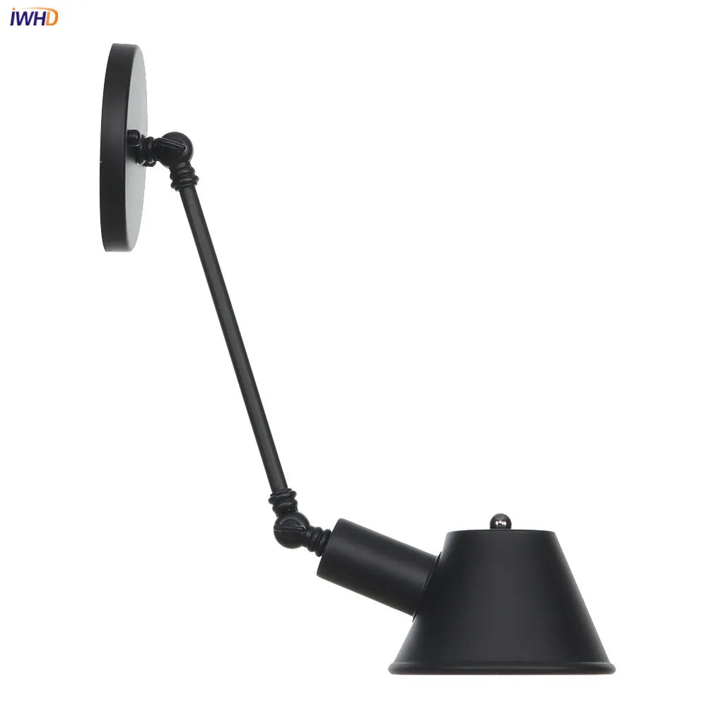 Afralia™ Black Swing Arm Wall Light Industrial Vintage Sconce, LED, Bedroom Loft Stair Lighting