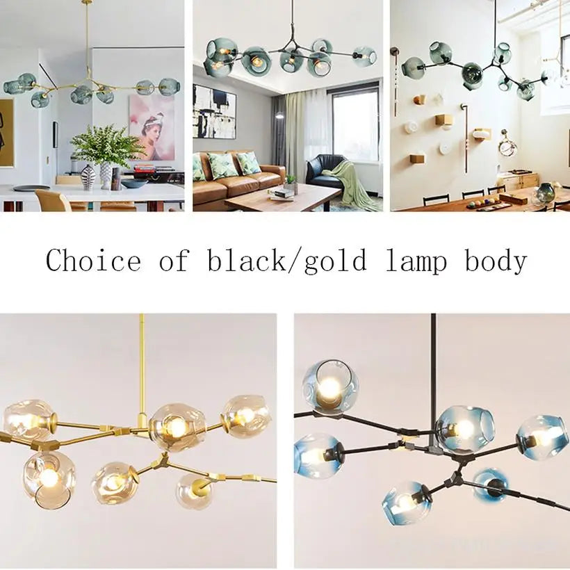 Afralia™ Glass Black/Gold Pendant LED Lights for Living Room Bedroom - Luminaire Suspendu