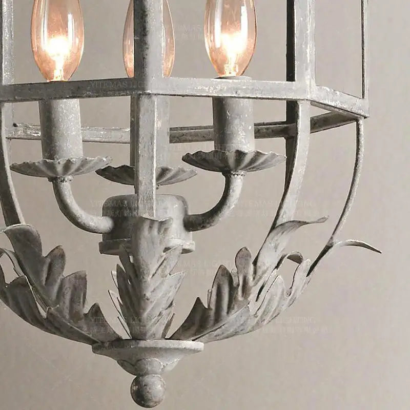 Afralia™ Grey Metal Cage Lantern Chandelier - Vintage Hanging Lighting Fixture