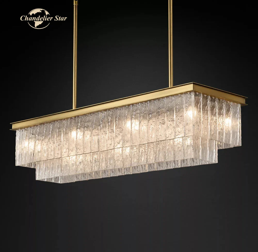 Afralia™ LED Glace Rectangular Chandelier Light for Dining Kitchen Living Room