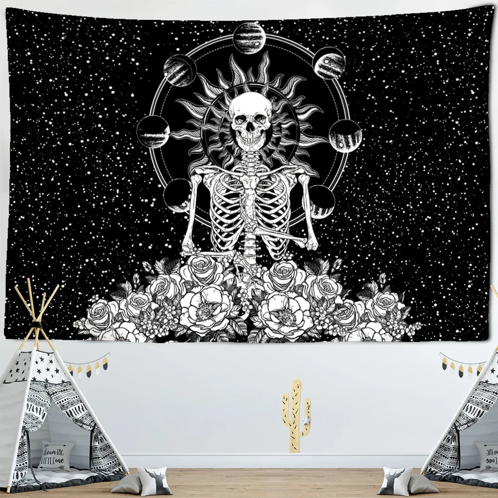 Afralia™ Wall Tapestry Hanging Decor Witchcraft Hippie Astrology Sun Moon Skull
