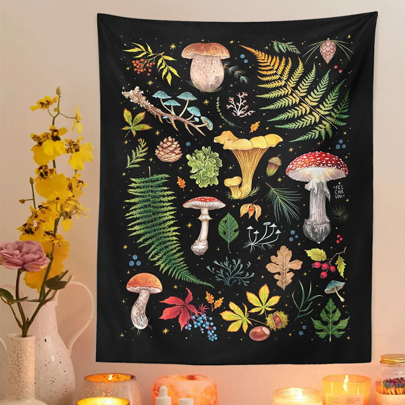 Afralia™ Mushroom Chart Botanical Wall Hanging for Bedroom & Living Room