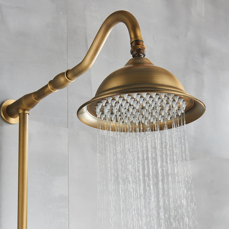 Afralia™ Antique Brass Shower Faucet with Ceramics Hand Spray and 8'' Rainfall Head