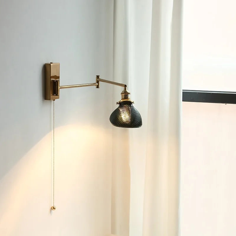 Afralia™ Swing Arm Wall Lamp with Pull Chain Switch, Rotate Ceramic Lampshade, LED Mirror Light