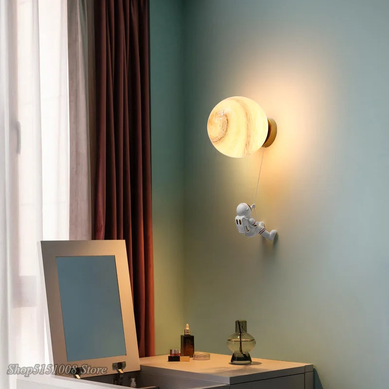 Afralia™ Astronaut Moon Wall Lamp: Creative 3D Printing Light for Kids' Bedroom.