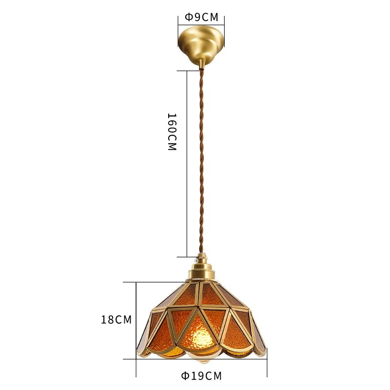 Afralia™ Japanese Vintage Glass Copper LED Pendant Lamp for Bedroom, Bar, Cafe