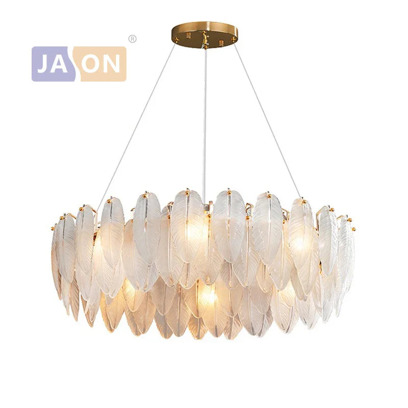 Afralia™ White Glass Goose Feather Chandelier: LED Art Deco Postmodern Designer Lighting