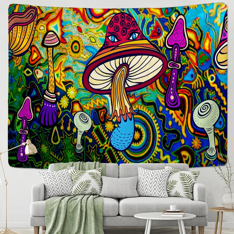 Afralia™ Mushroom Mandala Wall Hanging Tapestry - Bohemian Psychedelic Hippie Room Decor