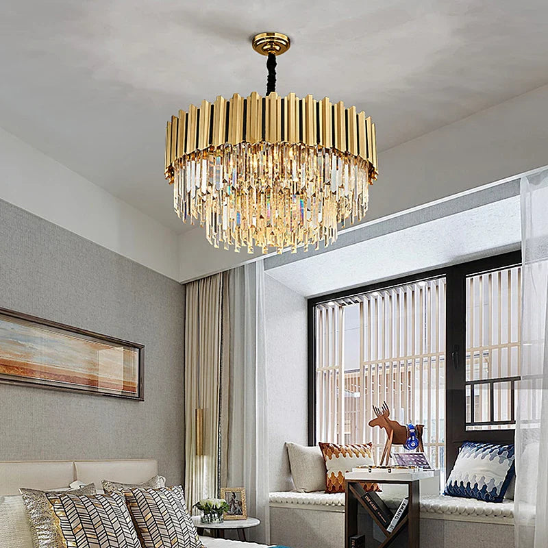 Afralia™ Modern Crystal Chandelier LED Light for Living Room Hotel Restaurant Bedroom