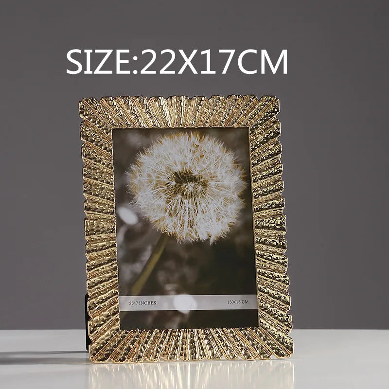 Golden Framed Photo Display for Home Decor by Afralia™