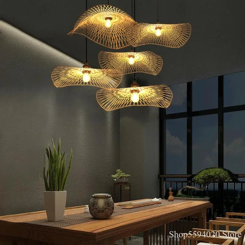 Afralia™ Zen Bamboo Chandelier: Stylish Japanese Tea Room Hanging Lamp