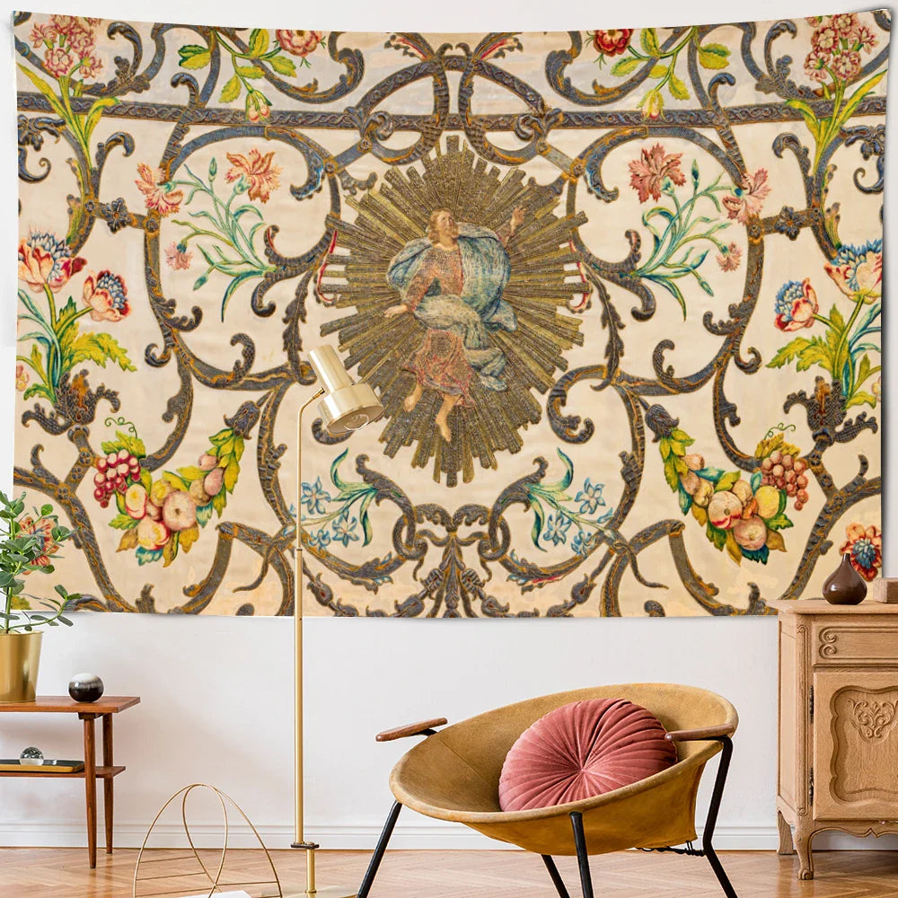 Afralia™ Khaki Retro Pattern Wall Tapestry for High-End Indoor Home Decor