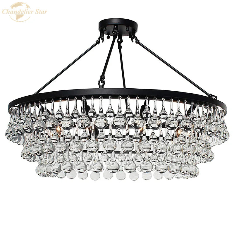 Afralia™ LED Round Glass Chandeliers Raindrop Pendant Lights Modern Living Hanging Lamps