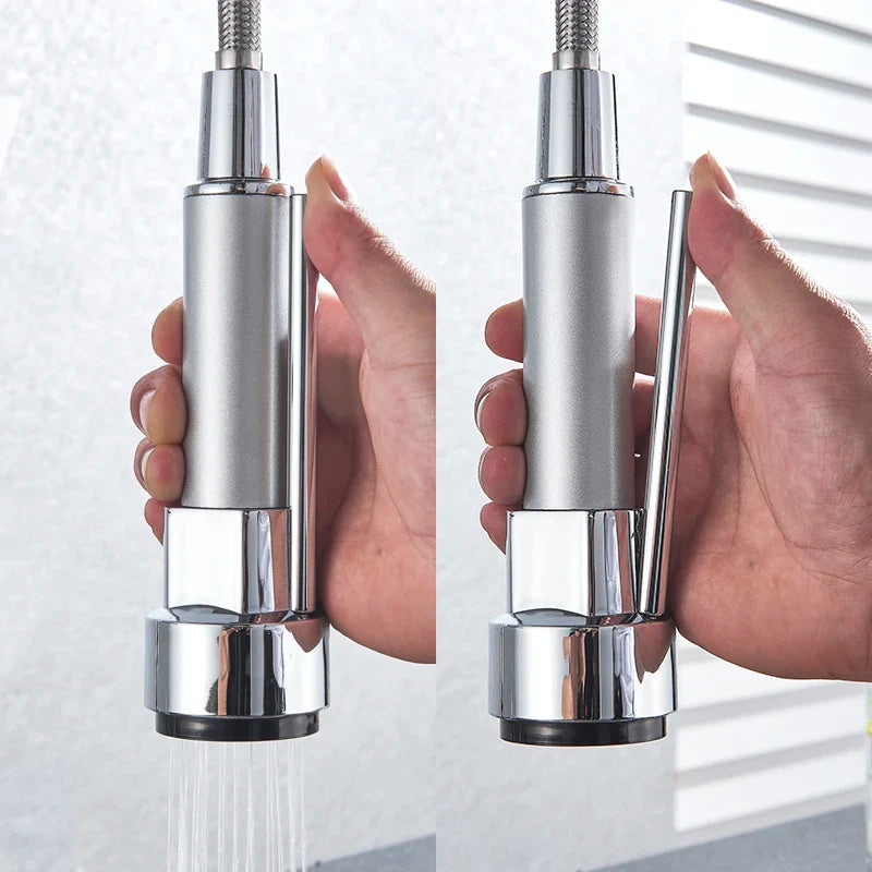 Afralia™ Kitchen Faucet Pull Out Dual Spout Single Handle Mixer Tap 360 Rotation