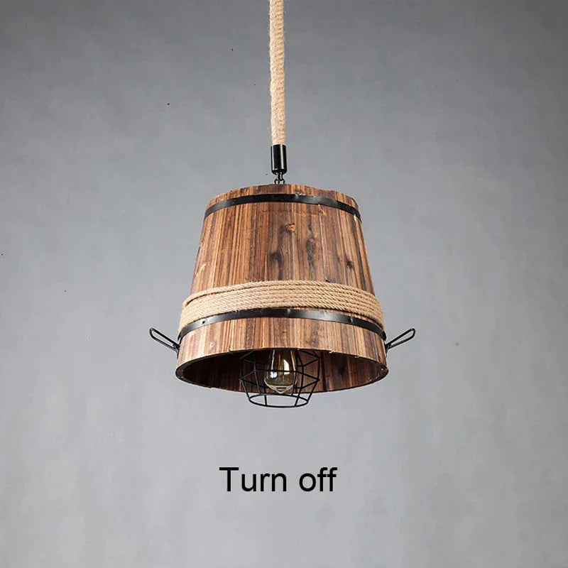 Afralia™ Barrel Industrial Chandelier for Dining Room Cafe Restaurant, Adjustable Wood Light Fixture