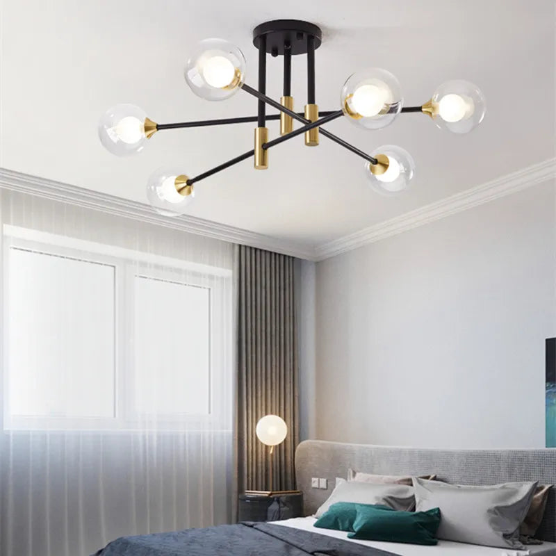 Afralia™ Black & Gold LED Chandelier: Modern E27 Glass Ball Lamp for Home Lighting