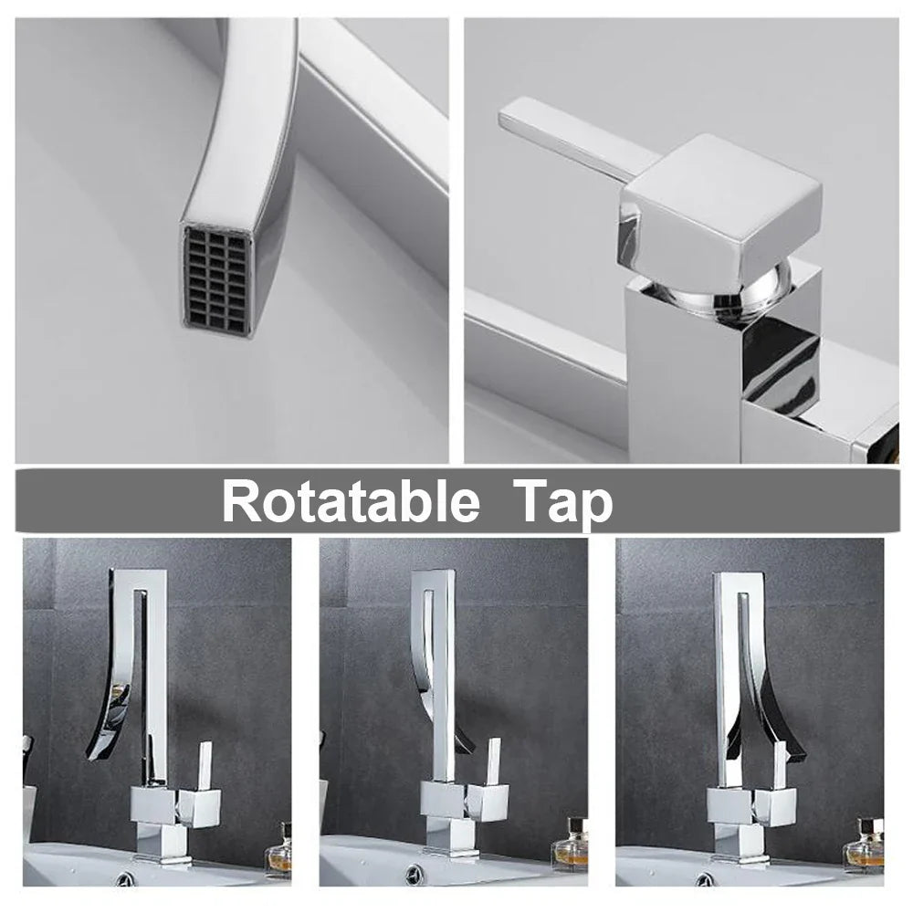 Afralia™ Chrome Square Basin Faucet Single Handle 360 Rotation Mixer Tap