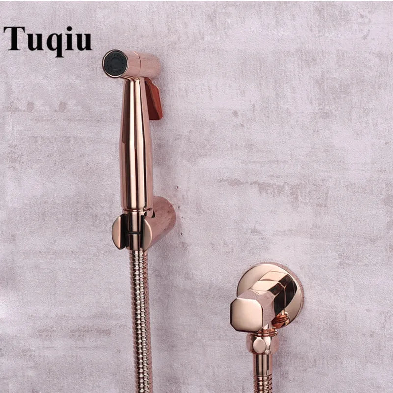 Afralia™ Rose Gold Handheld Bidet Douche Kit with Brass Shattaf Shower Head