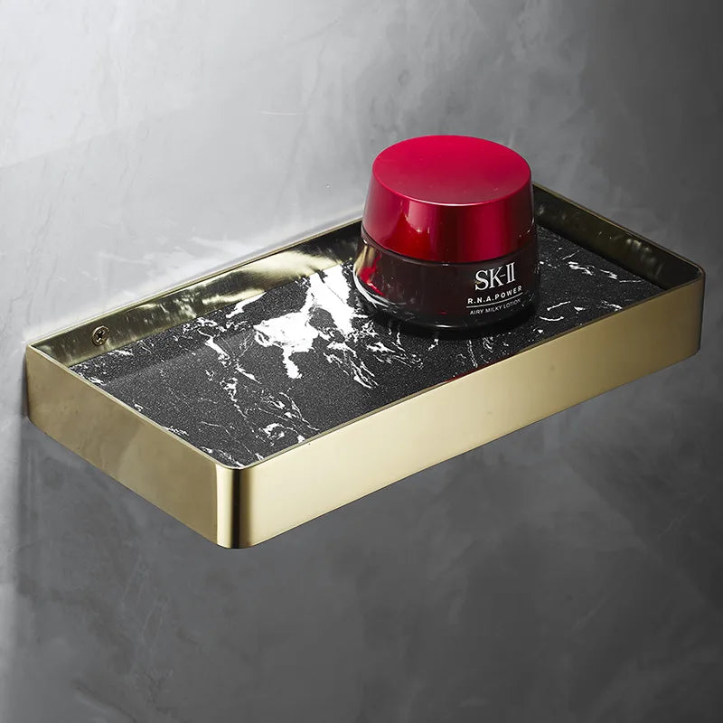 Afralia™ Brushed Gold Bathroom Corner Shelf Wall-Mounted Storage Organizer