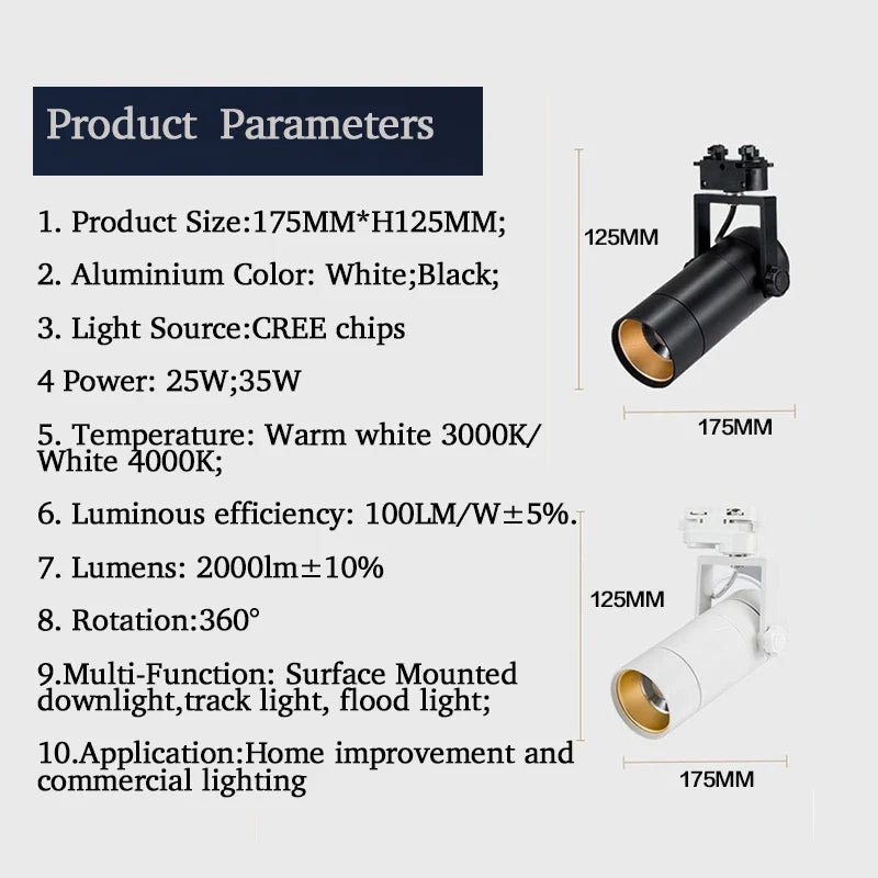 Afralia™ 25W Dimmable LED Spotlight: Adjustable Beam Angle, High Quality Track Lighting