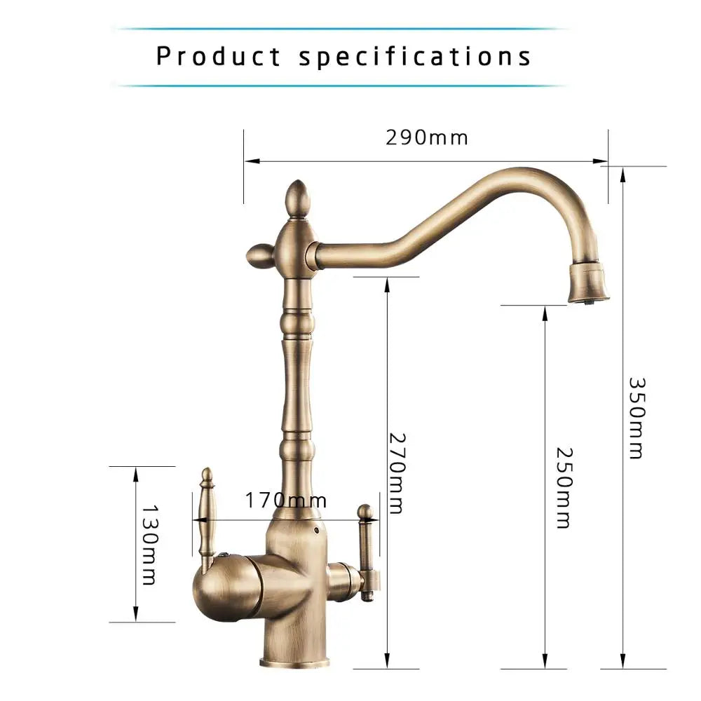 Afralia™ Antique Brass Water Filtration Kitchen Faucet, Lead-Free Drinking Sink Faucet