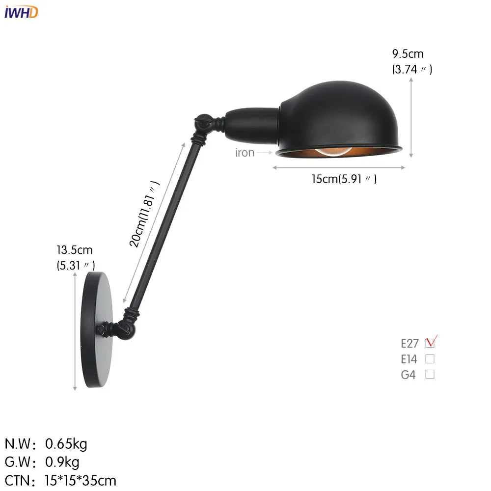 Afralia™ Long Arm Black Wall Light Retro Industrial Vintage LED Wall Lamp
