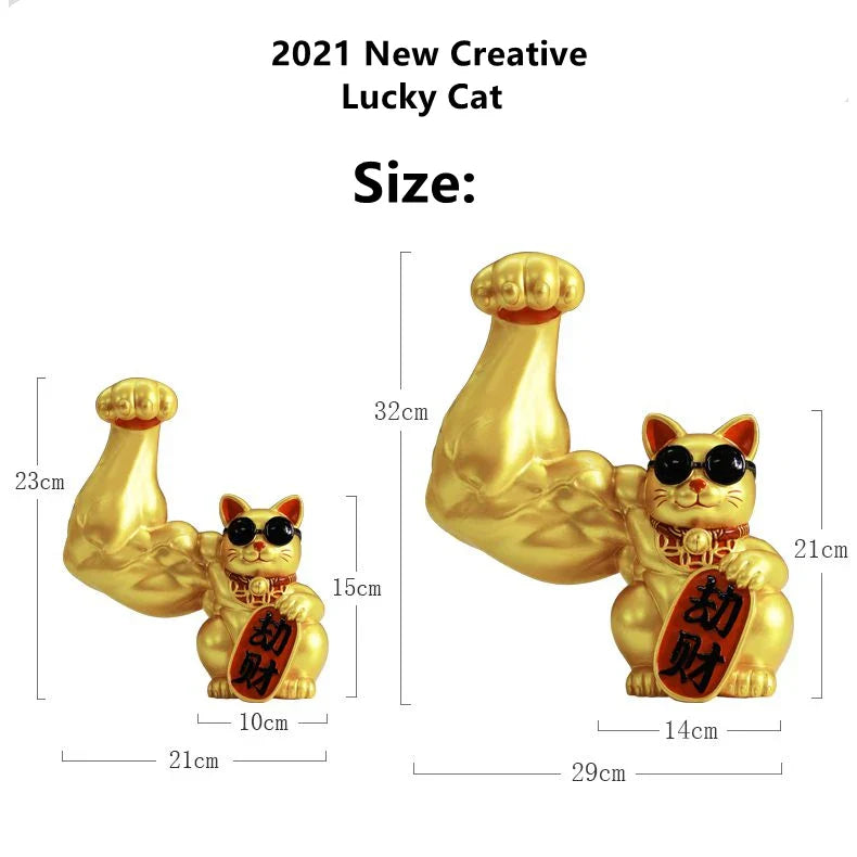 Afralia™ Lucky Cat Figurine: Creative Muscle Arm Feng Shui Animal Decor for Home, Office, Shop