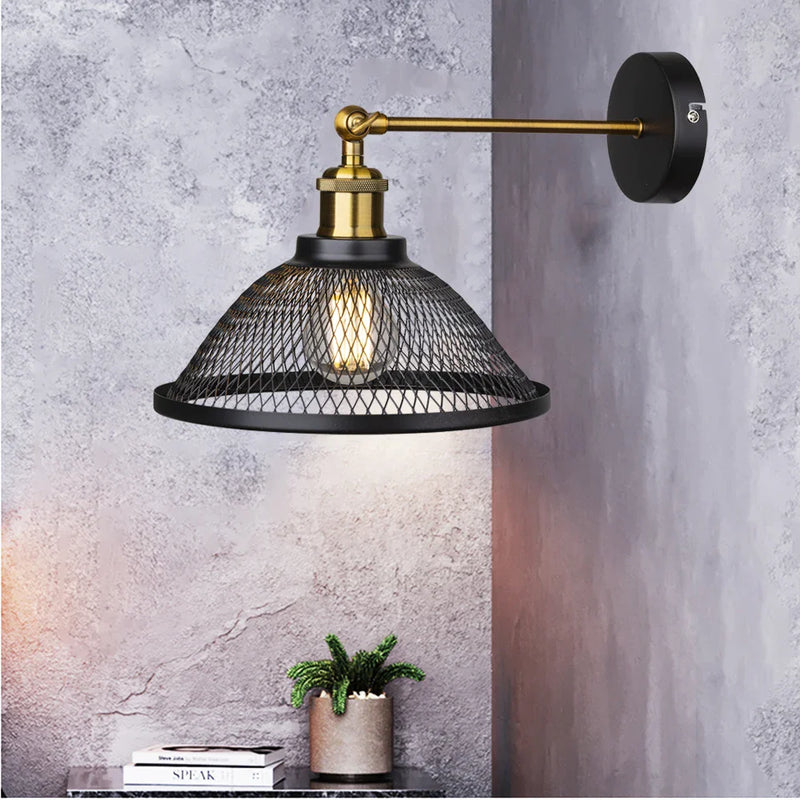 Afralia™ Iron Net Wall Lamp: Modern Metal Cage Bedroom Lighting