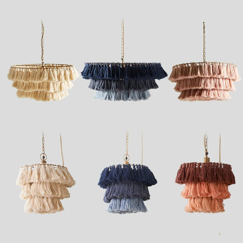 Afralia™ Fela Tassel Chandelier: Vintage Bohemian Woven Suspension Light for Designer Room