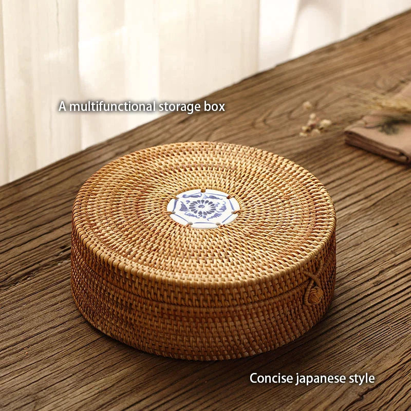 Afralia™ Handwoven Rattan Storage Box with Lid - Kitchen Organizer & Decorative Basket