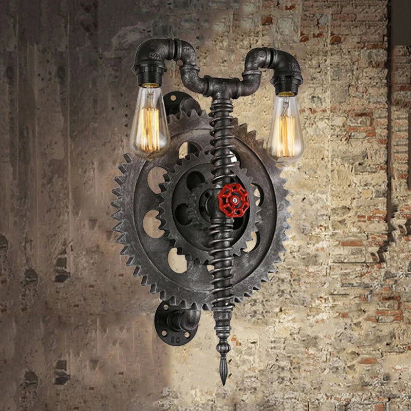 Afralia™ Vintage Gear Water Pipe Wall Sconce for Retro Loft, Restaurant, Bar and Cafe