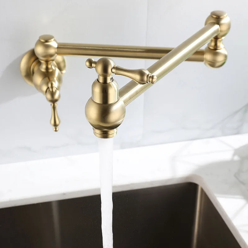 Afralia™ Brushed Gold Pot Filler Tap Wall Mounted Kitchen Faucet Single Cold Spout