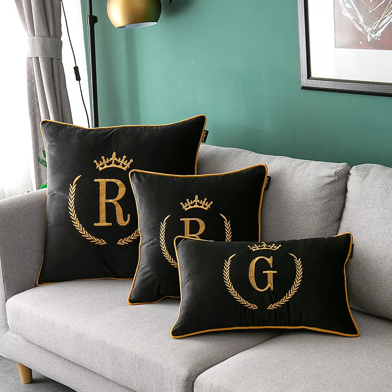 Diphylleia Luxury Black Velvet Letter Embroidered Pillow Cover