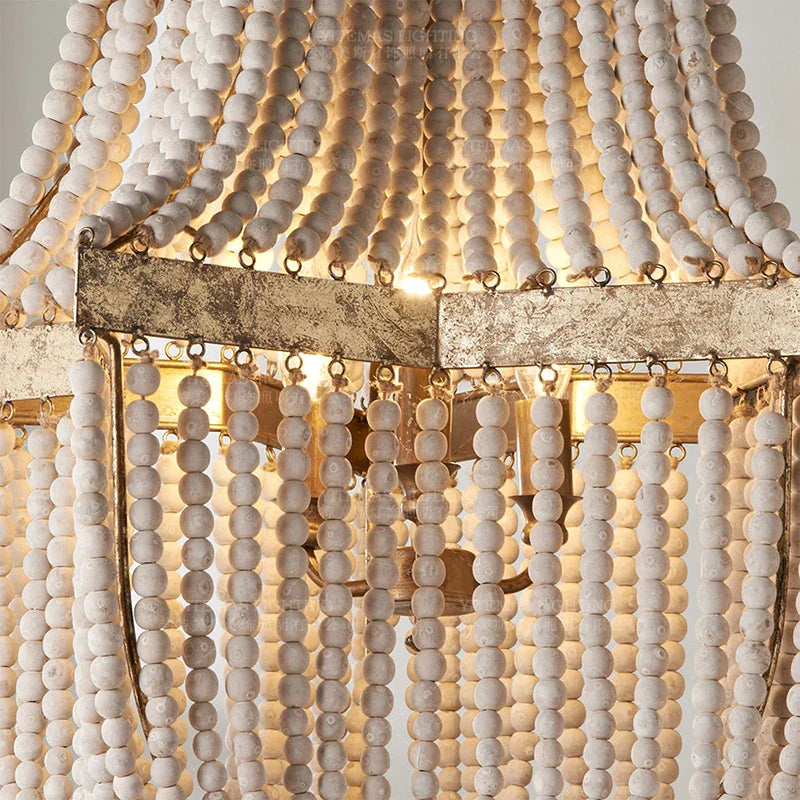 Afralia™ Wood Fringe Chandelier: Vintage Nordic Farmhouse Hanging Light for Kitchen & Loft