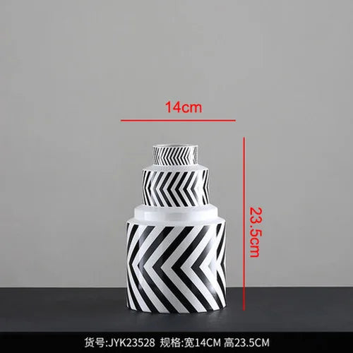 Afralia™ Modern Black White Striped Ceramic Vase Geometric Art Deco Home Decor