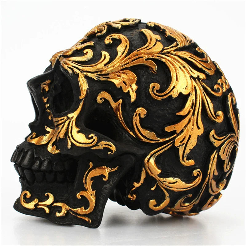 Afralia™ Golden Skeleton Skull Resin Statue Miniatures for Home Office Decor