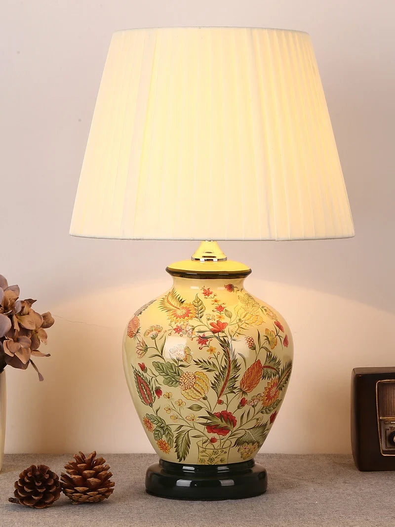 Afralia™ Chinese Bird Flower Ceramic Table Lamp for Bedroom Living Room Bedside