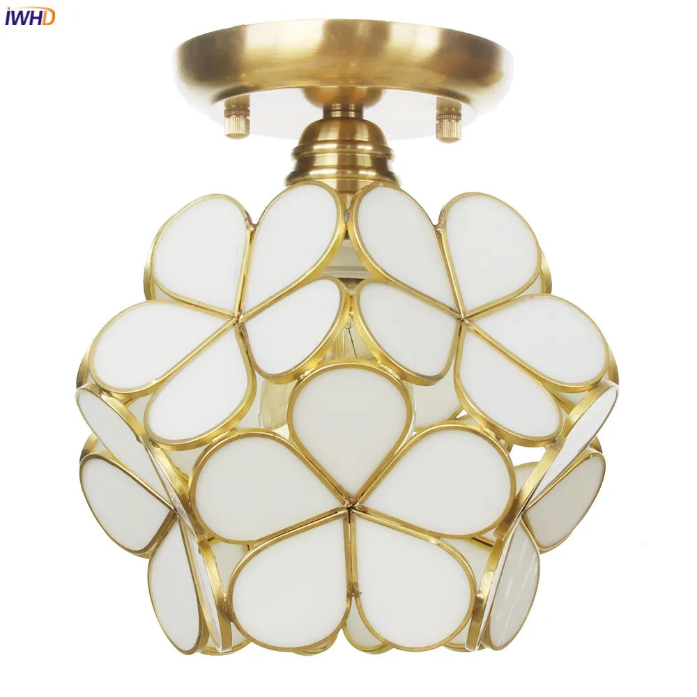 Afralia™ White Glass LED Ceiling Light Fixture, Nordic Modern Copper Ceiling Lamp