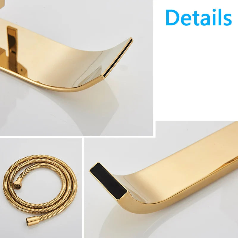 Afralia™ Golden Bathtub Shower Faucet Floor Mounted Waterfall Mixer Tap