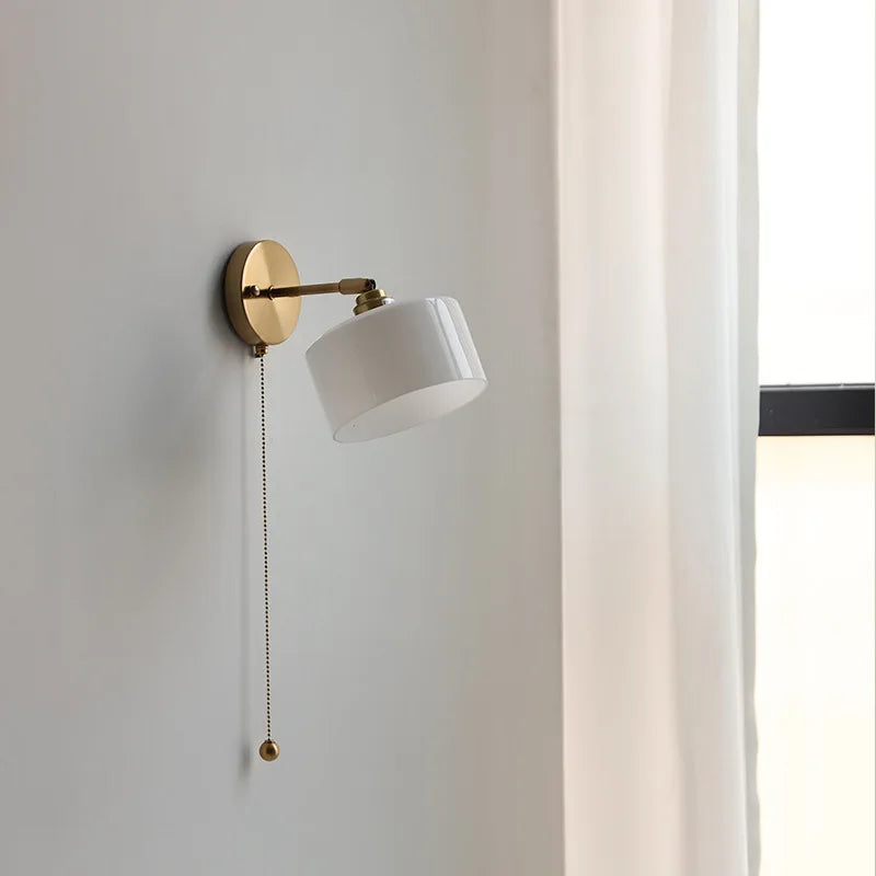 Afralia™ Milk Glass LED Wall Light with Pull Chain Switch for Bedroom & Bathroom