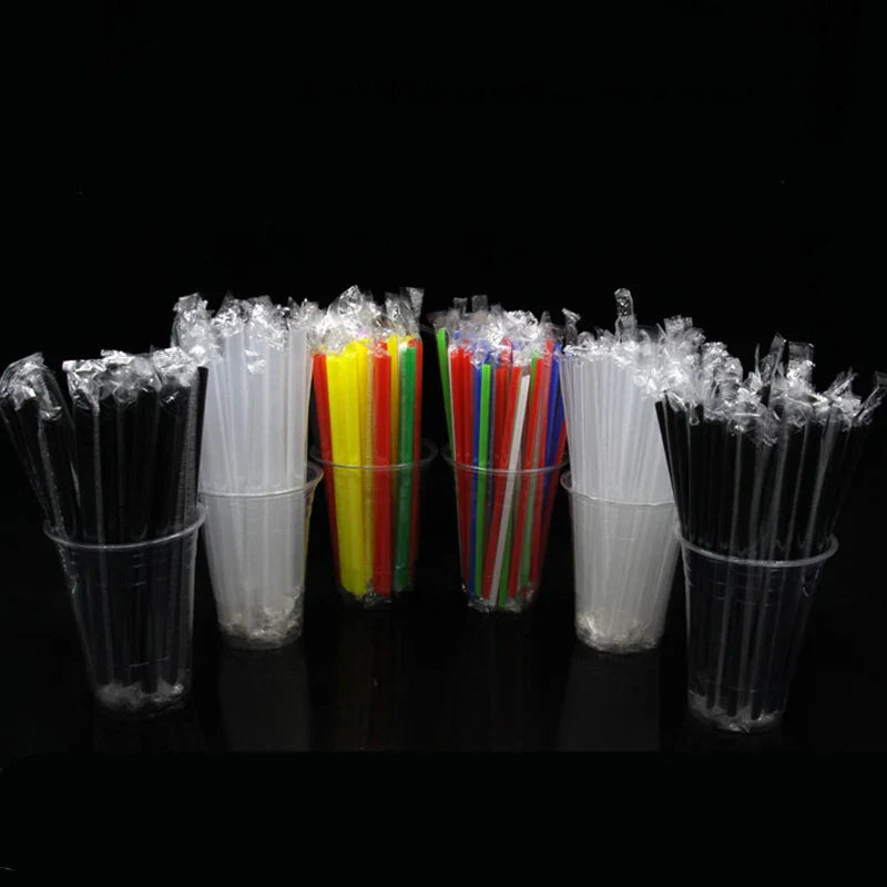Afralia™ Clear Individually Wrapped PP Drinking Straws - 100PCS Smoothies Tea Party Durable