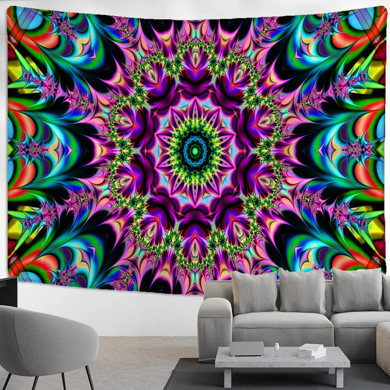 Psychedelic Human Face Wall Tapestry Fluorescent Hippie Art for Afralia™ Home Décor