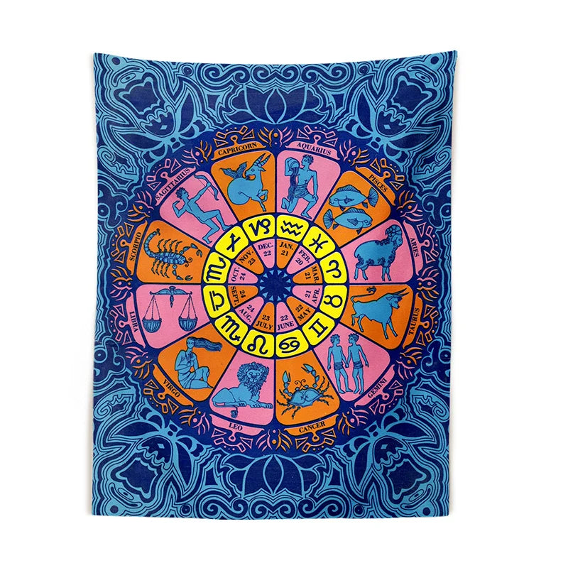 Afralia™ Zodiac Wheel Tarot Tapestry: Hippie Boho Wall Art for Astrology & Witchcraft