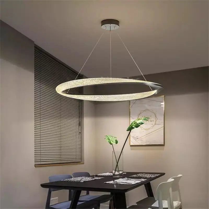 Afralia™ Black Circle Chrome Chandelier for Indoor Living Room Bedroom Kitchen Loft Office Hall